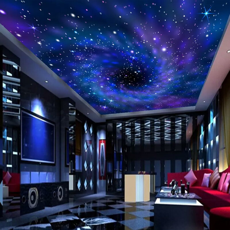 星空3d立體壁畫臥室墻布吊頂天花板主題ktv酒店酒吧桌布夢幻墻紙