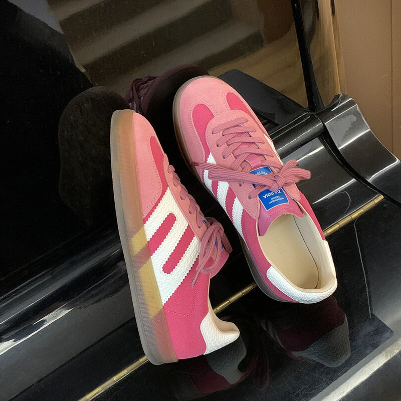 同款復古拼色圓頭系帶厚底百搭運動休閑板鞋內增高德訓鞋女