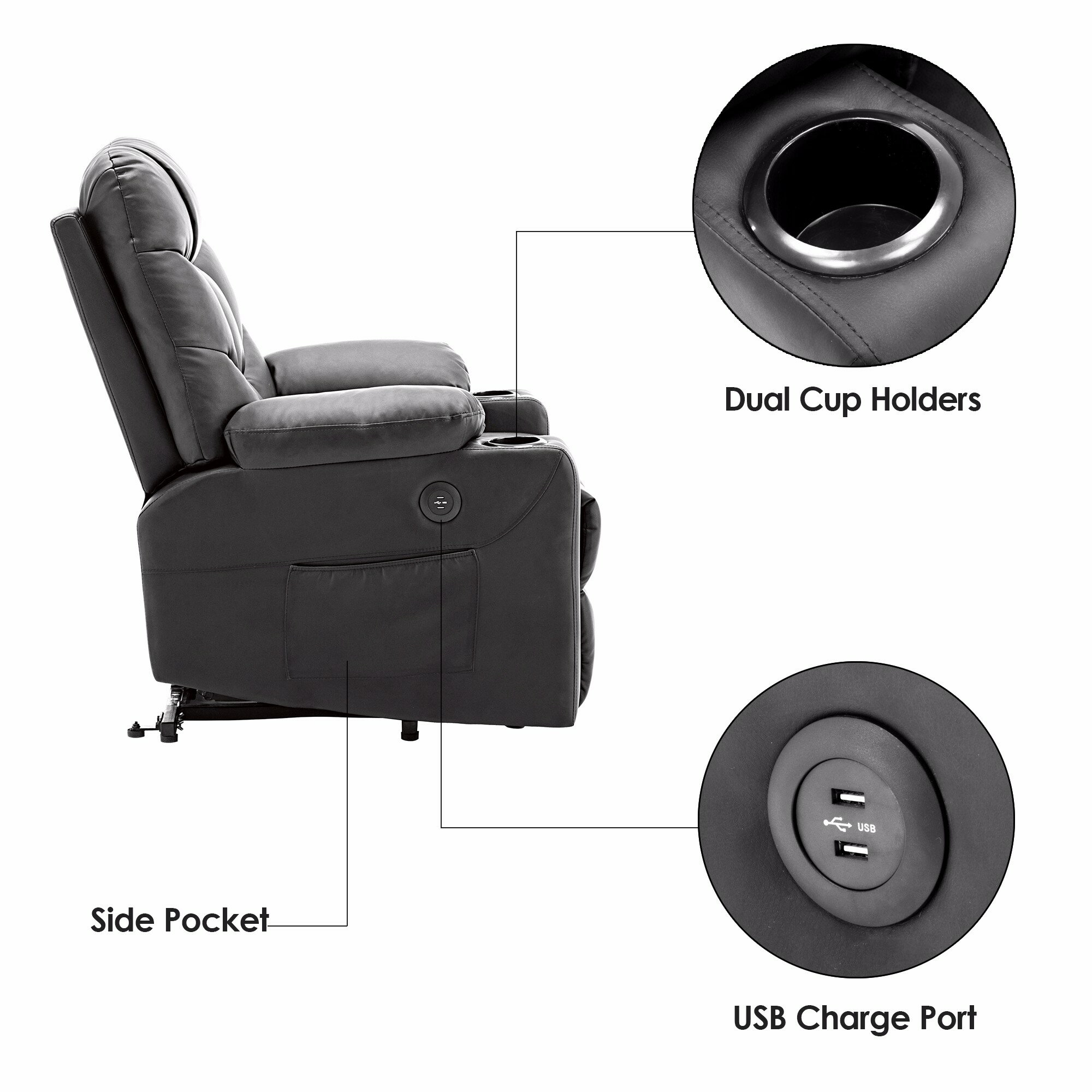 Mcombo Electric Power Lift Recliner Chair Sofa For Elderly 3 Positions 2 Side Pockets And Cup Holders Usb Ports Faux Leather 72 Sold By Mcombo Rakuten Com Shop