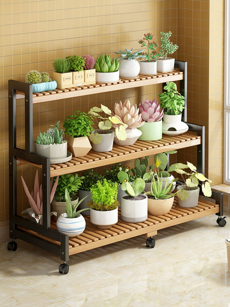 簡約現代綠蘿多肉落地式盆栽置物架三層小型可移動室內陽颱花盆架