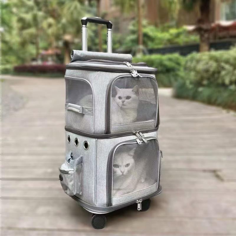 寵物拉桿箱貓包外出便攜雙層大容量兩只貓咪行李箱透氣狗狗小推車