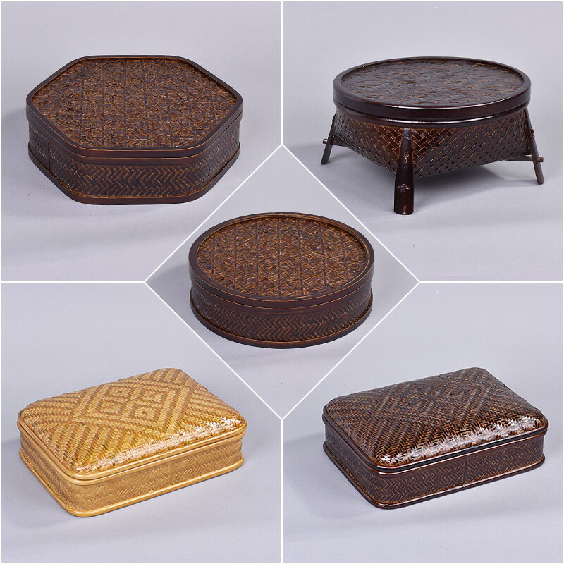 竹編漆器日式仿古茶道茶具收納盒茶具整理盒私人擺件收藏收納盒