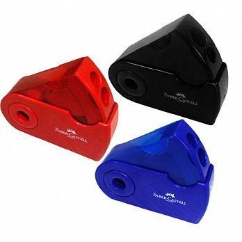 德國輝伯FABER-CASTELL 色鉛筆專用 旋轉盒雙孔削筆器-紅/藍/黑(不挑色)
