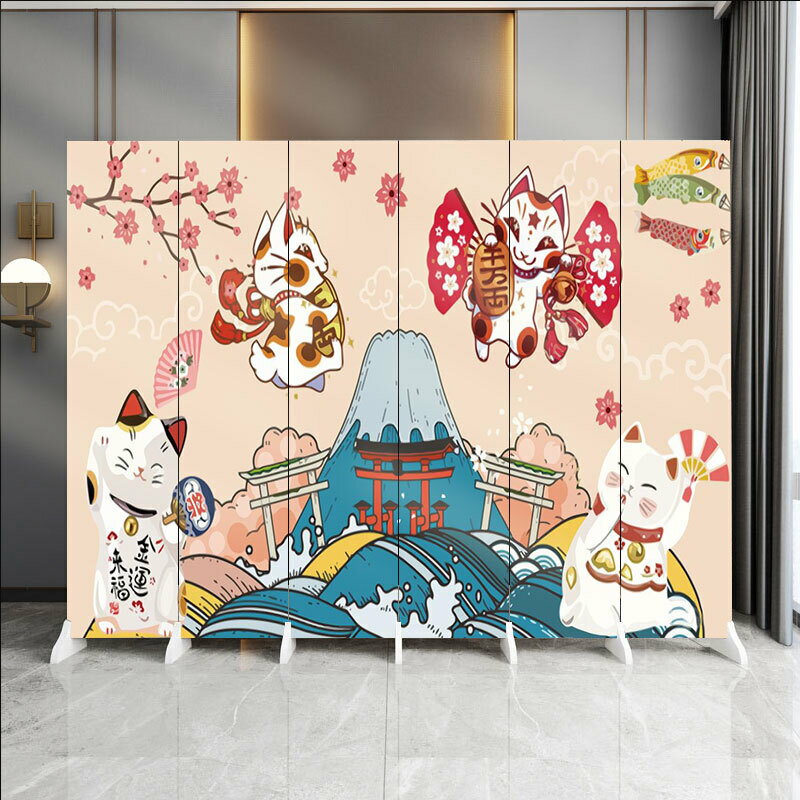 日式屏風招財日料店餐廳簡易和風遮擋迎客折疊移動式隔斷浮世繪貓/屏風/擋風屏/隔斷屏/遮擋屏/折疊屏/玄關屏風/客廳屏風