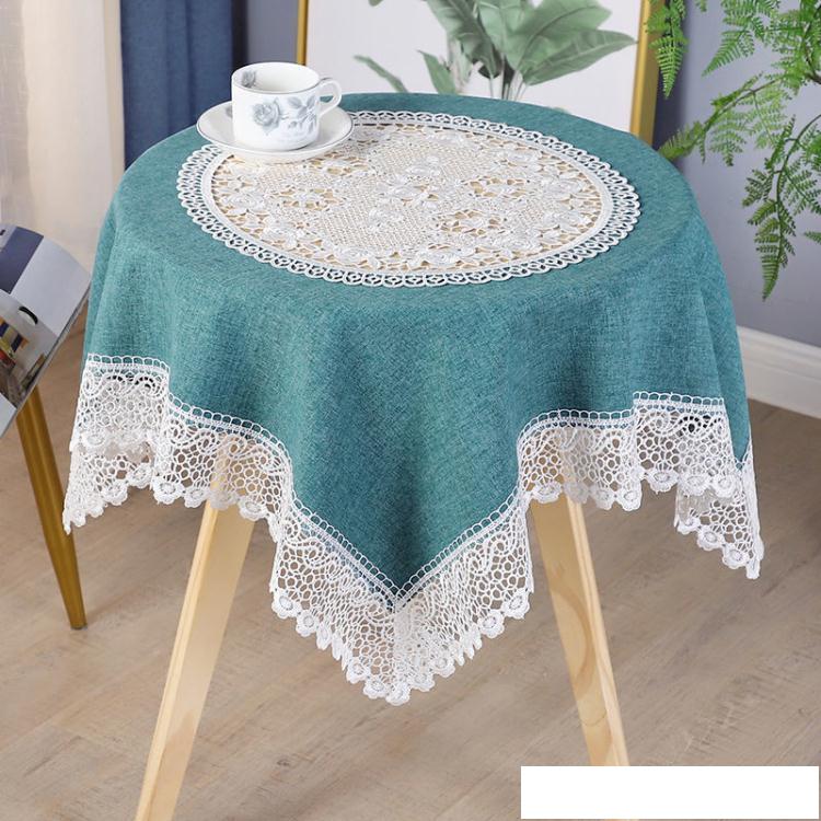 桌布 高檔桌布布藝現代簡約長方形清新純色拼接鏤空蕾絲茶幾餐桌圓桌布