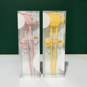 SwanLace好物 專柜款貓頭鷹粉色卡通硅膠稻殼兒童訓練學習筷子