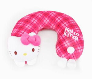 Hello Kitty 美國版頭墊頸枕-格紋，絨毛/填充玩偶/旅用/公仔/頸枕/靠枕/枕頭，X射線【C100815】