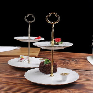 點心盤HYU下午茶點心架蛋糕家用陶瓷雙層水果盤甜品台零食托盤 都市時尚