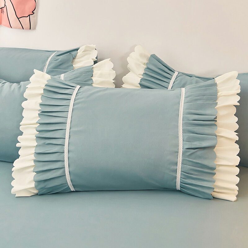 純色花邊枕頭套一對裝48x74cm韓式公主風單個枕套大號枕芯內膽套2
