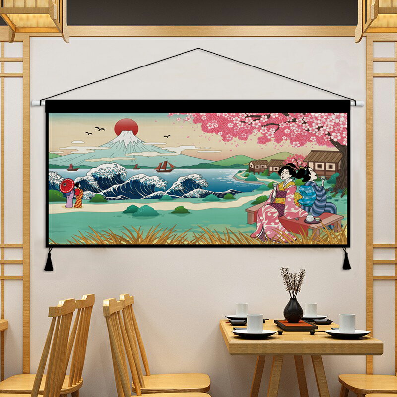 日式浮世繪裝飾畫布藝掛畫網紅臥室床頭掛毯客廳背景墻掛布背景布