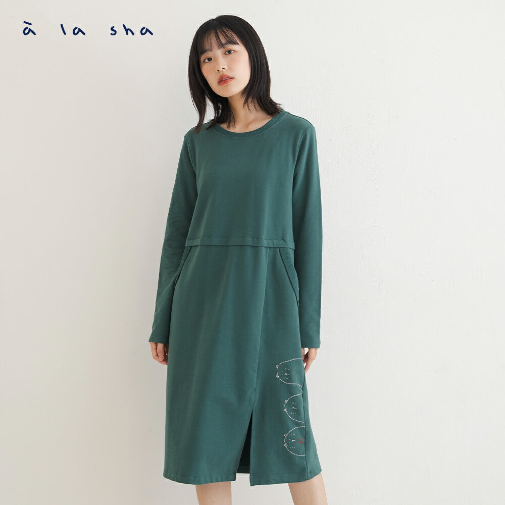 a la sha Q咪開衩長袖洋裝 2