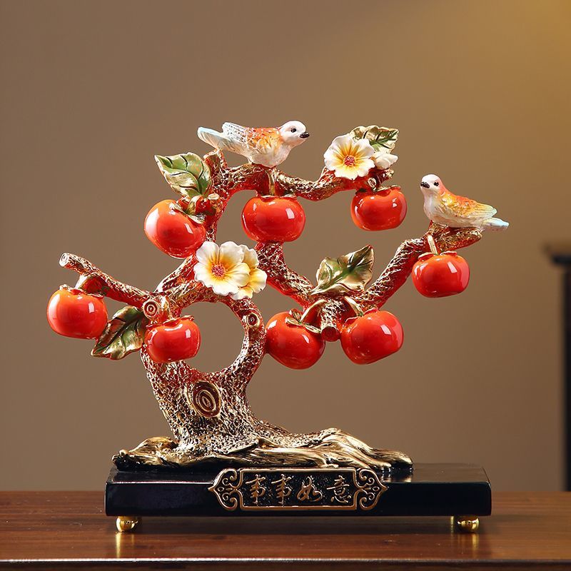 招財貓擺件 創意柿柿如意柿子樹擺件新中式客廳玄關裝飾品辦公室書柜軟裝飾品交換禮物