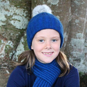 【兒童款/潟湖藍】兒童保暖帽紐西蘭貂毛羊毛兔毛球帽