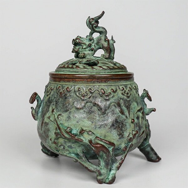 高岡銅器 香炉 玉形三友文 焼青銅色 131-01 - 仏壇、仏具