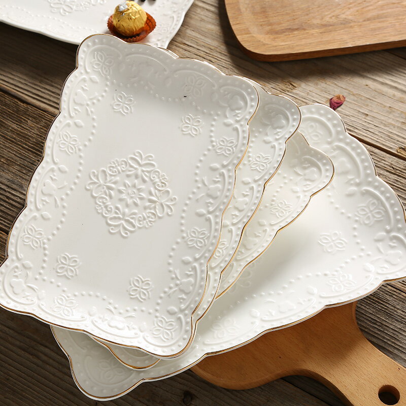 佳億廚連家用浮雕陶瓷長方形盤子蝴蝶餐盤菜盤下午茶水果盤點心盤