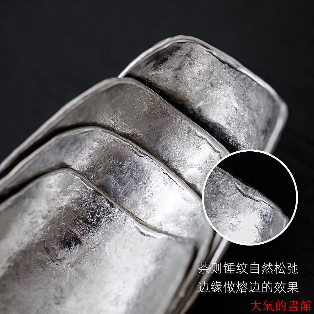 錫器火火的茶室|復古純錫小茶則手工不規則啞光做舊錘紋茶道配件5*3.5