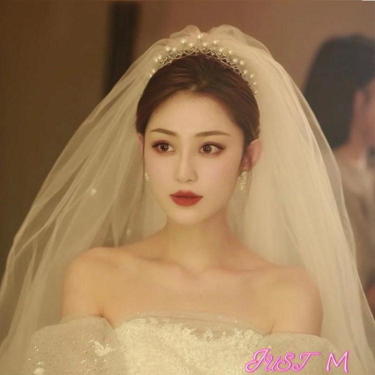 頭紗婚禮頭紗新娘皇冠頭飾套裝18成年禮超仙森系婚紗王冠女十八歲生日 【新年快樂】
