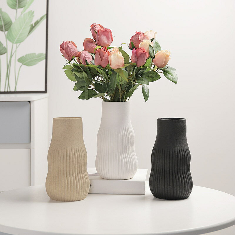 白色陶瓷花瓶水養北歐創意家居客廳餐桌幹花插花裝飾擺件