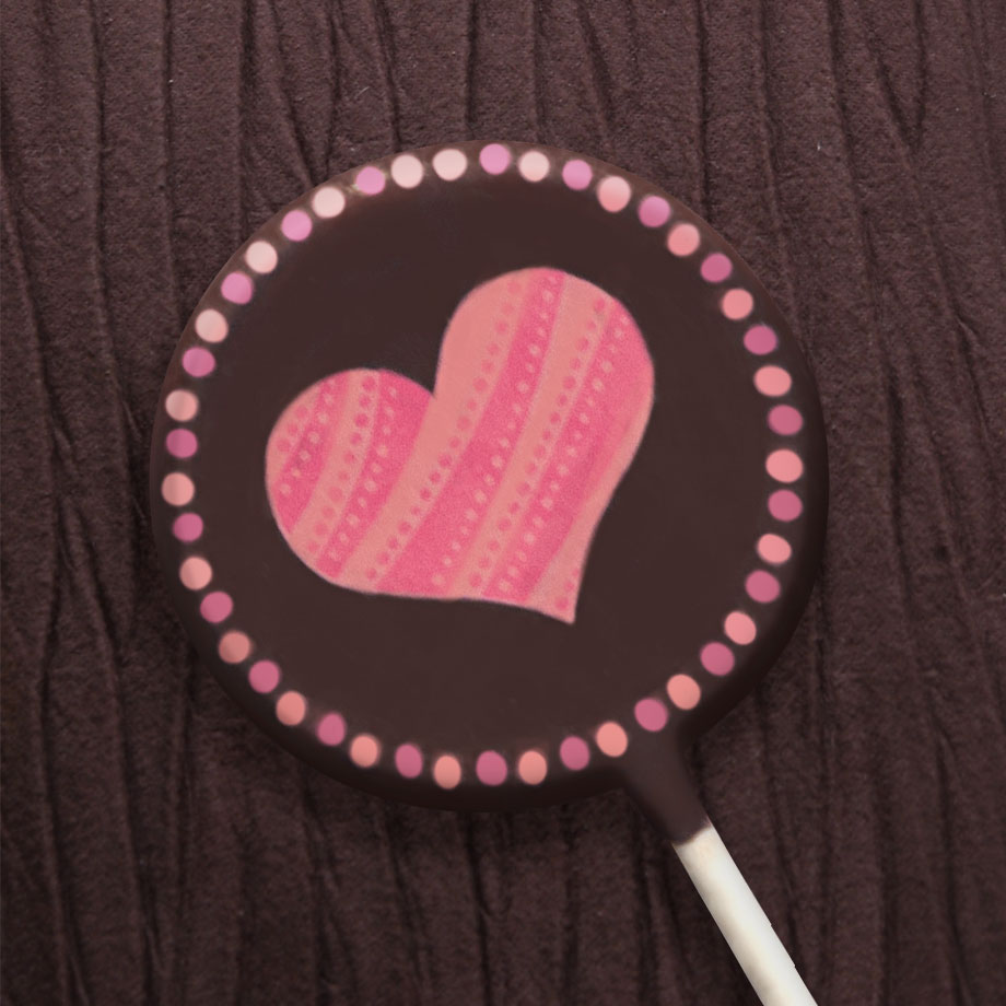 情人節送禮小物-粉紅愛心巧克力棒棒糖-圓點框愛心 (單品)｜Kreative Chocolate創意巧克力