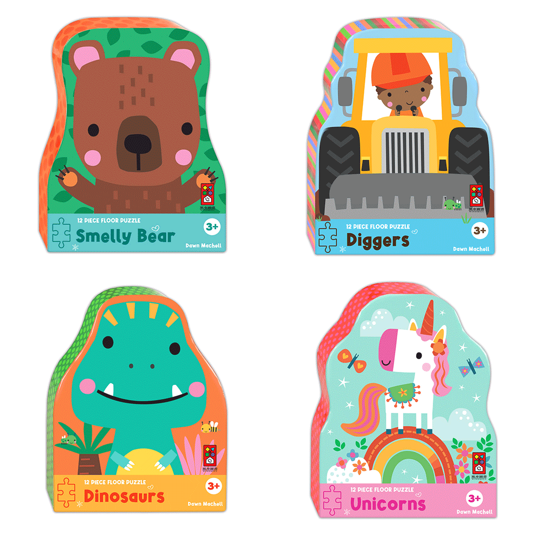 【風車圖書】造型大片拼圖屋-(獨角獸/恐龍/挖土機/小熊)