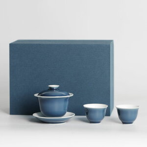 景德鎮陶瓷蓋碗功夫茶具小套裝霽藍家用泡茶瓷器茶杯喝茶套裝禮品1入