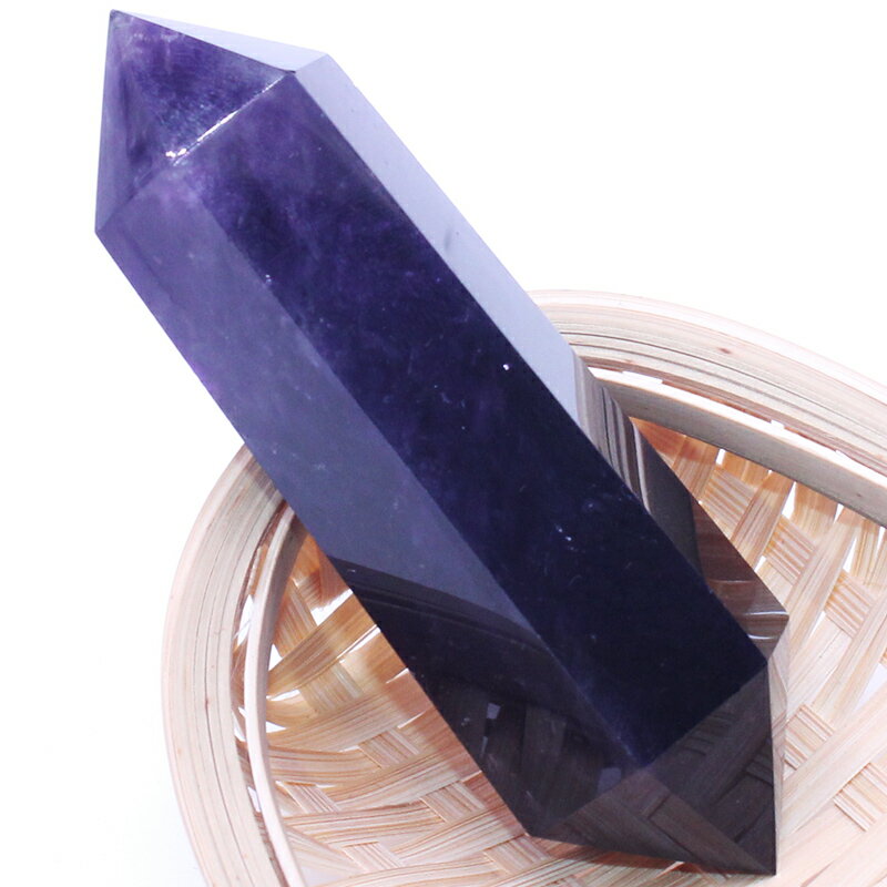 天然紫水晶原礦石頭雙尖六棱柱桌面擺設物件大號亞克力底座