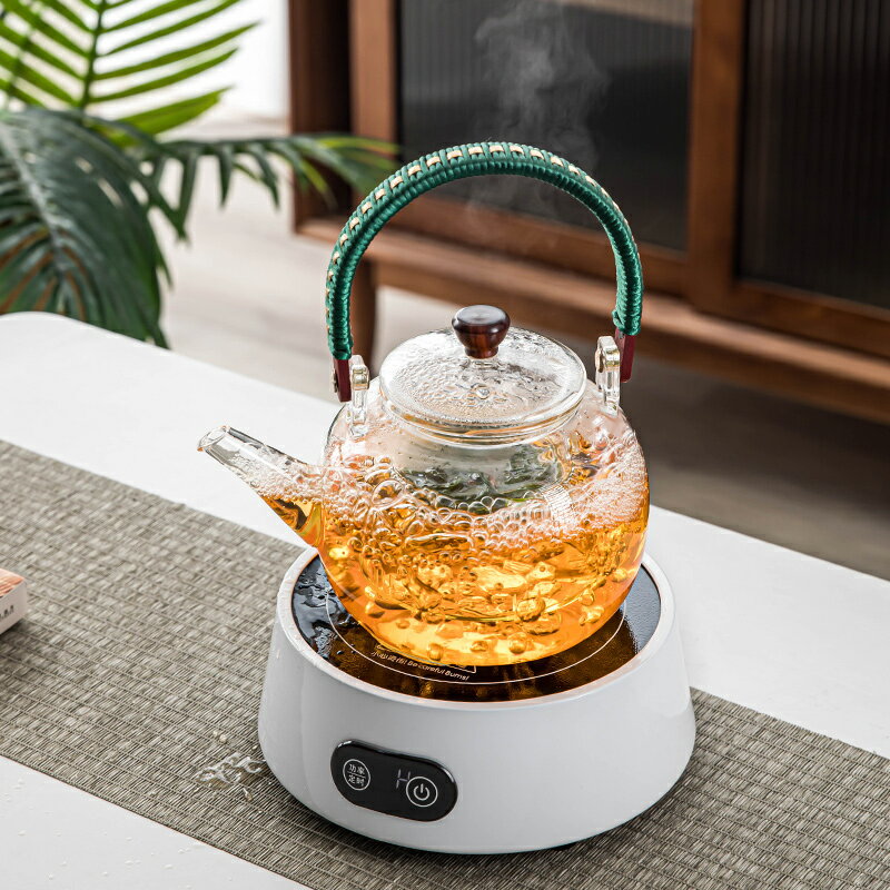 提梁壺電陶爐煮茶蒸煮雙用玻璃茶具花茶煮茶壺套裝泡茶家用煮茶器