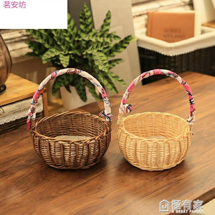 藤編小竹籃手提籃柳編收納籃編織籃兒童採摘野餐籃迷你小籃子圓形 99購物節