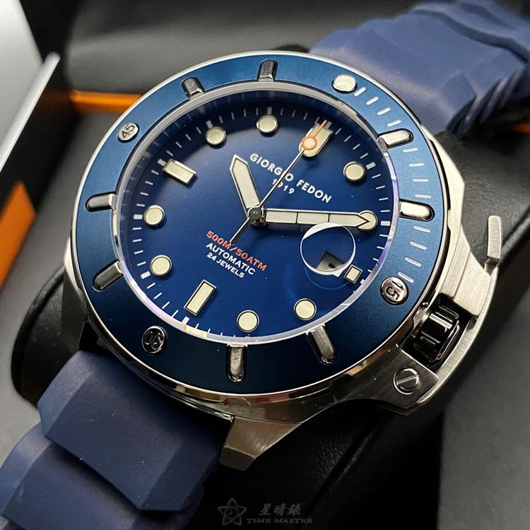 點數9%★GiorgioFedon1919手錶,編號GF00101,46mm寶藍圓形精鋼錶殼,寶藍色潛水錶, 中三針顯示, 運動, 可旋轉錶面,寶藍矽膠錶帶款,曠世鉅作!【APP下單享9%點數上限5000點】 2