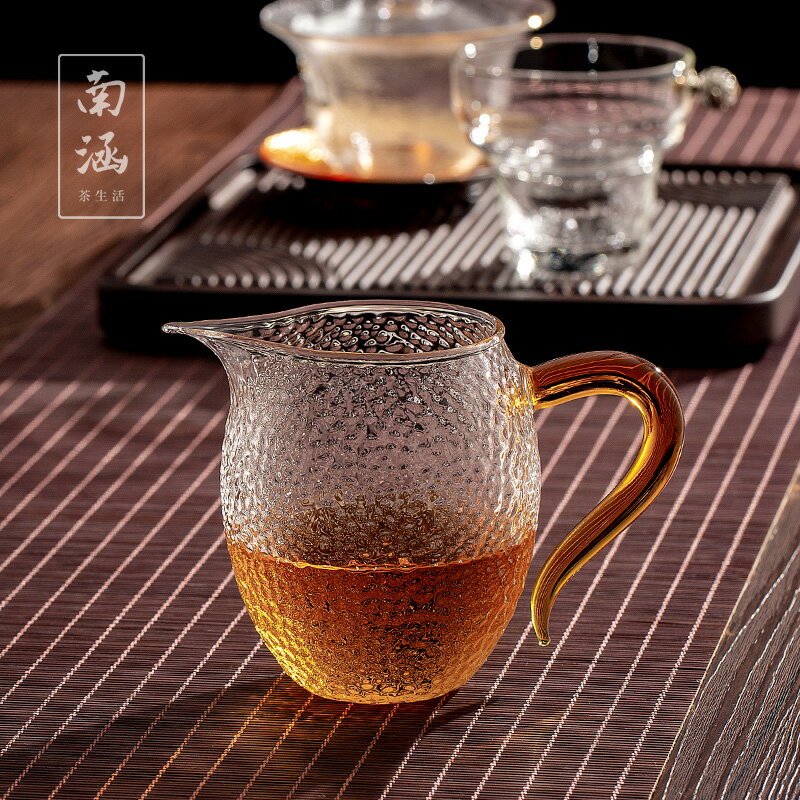 錘紋玻璃公道杯帶手柄網紅茶具勻杯加厚耐熱公杯功夫茶海分茶器