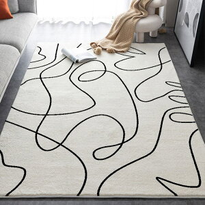 一黑白線條仿羊絨地毯客廳沙發滿防滑毯易打理臥室床邊毯