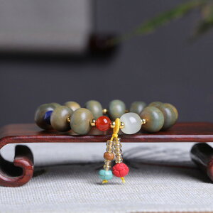 綠檀玉檀木手鏈單圈檀香木佛珠手串女木質文藝手鏈民族風飾品佛珠