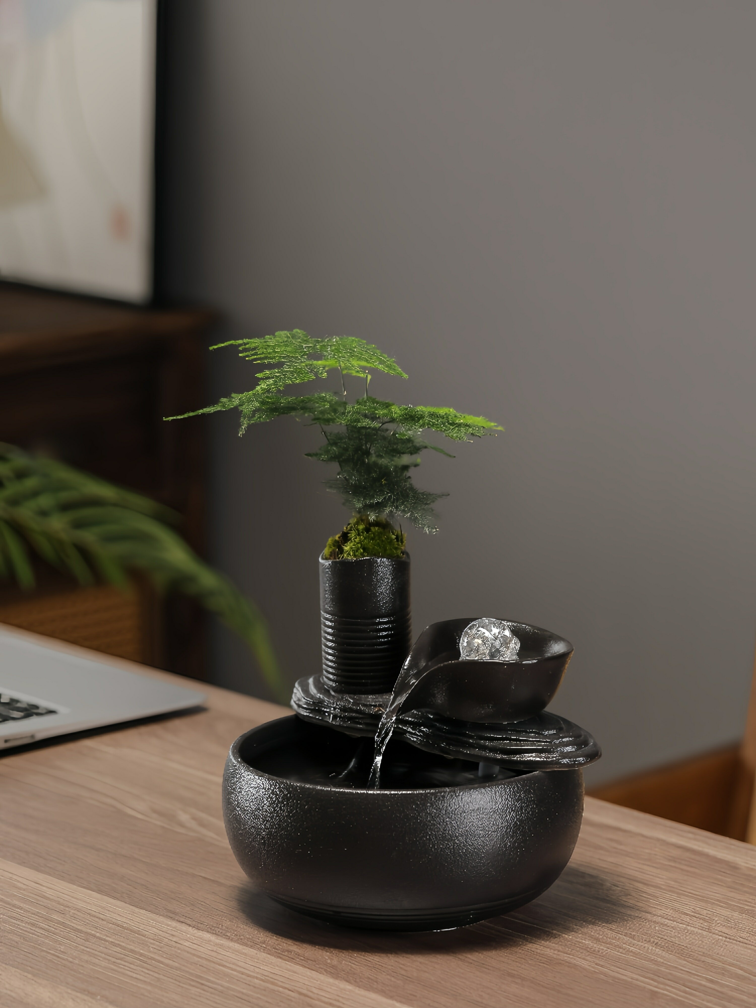 招財流水擺件送禮禮品 中式陶瓷小型流水擺件迴圈流水風水球現代簡約辦公室桌面招財噴泉