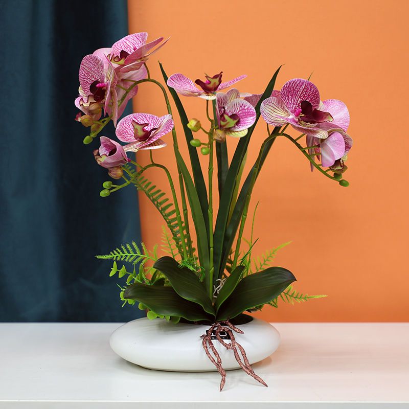 免運/快速出貨 仿真花擺件 假花 模擬盆栽 裝飾花藤 手感PU蝴蝶蘭仿真花藝陶瓷擺件茶幾上擺放的花客廳餐桌花擺花假花 可開發票