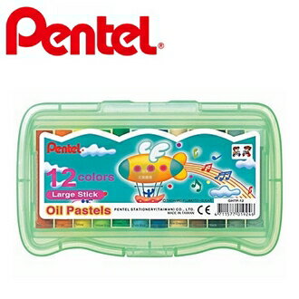 【Pentel飛龍】GHTP-12  PP盒裝特大粉蠟筆  12色/盒