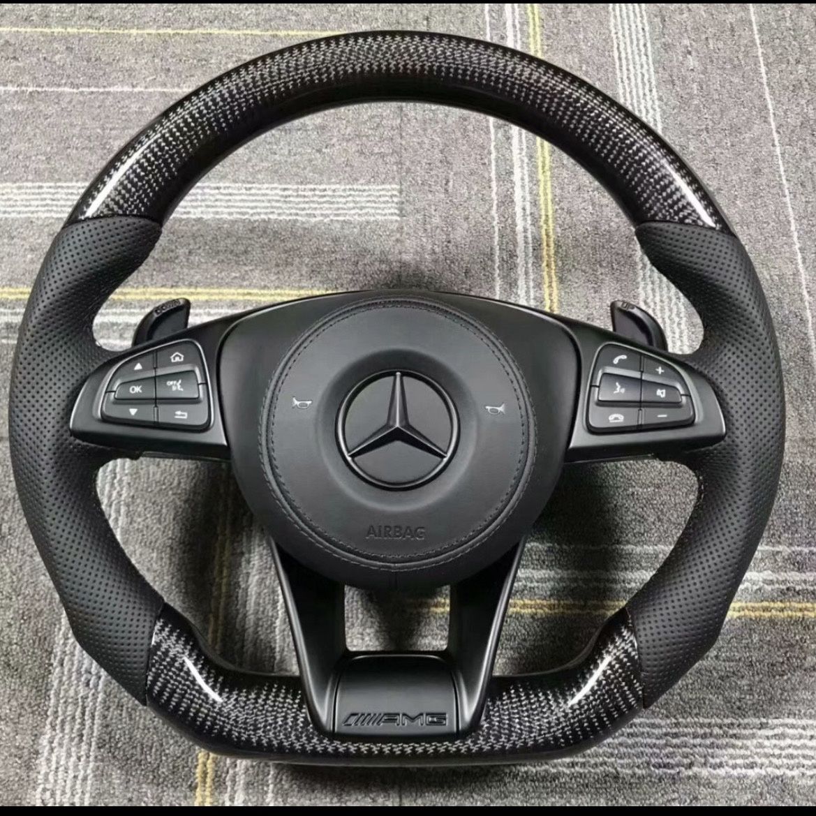 免運公司貨 汽車方向盤 奔馳A級C級E級碳纖維方向盤改裝 支持全系列改裝定制碳纖維造型 可開發票/快速出貨