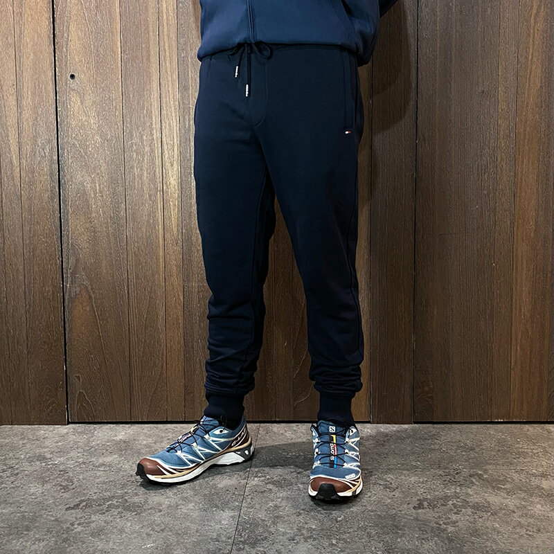 美國百分百【全新真品】Tommy Hilfiger 長褲 棉質 毛巾布 運動褲 TH 長棉褲 logo 深藍/灰色 CY39