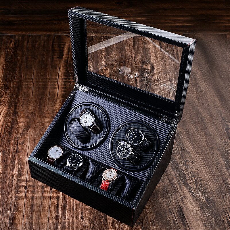 搖錶器/手錶收納盒 碳纖維皮質搖表器家用自動機械腕表上鏈盒手表收納馬達靜音轉表盒【HZ65200】