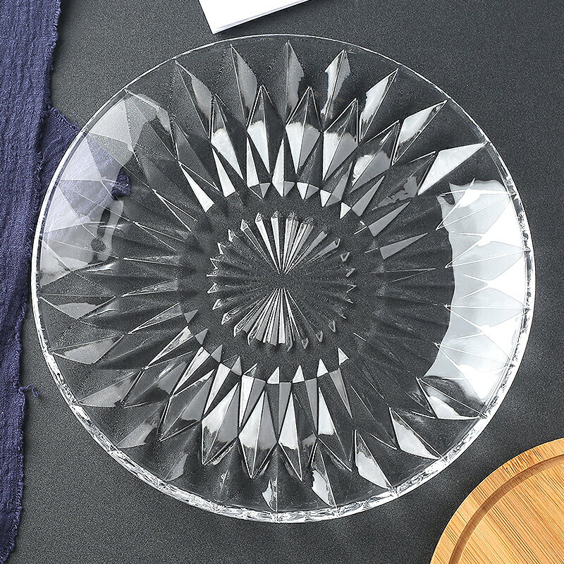 玻璃水果盤客廳家用果盤茶幾透明水晶創意大號平底拼盤糖果零食盤