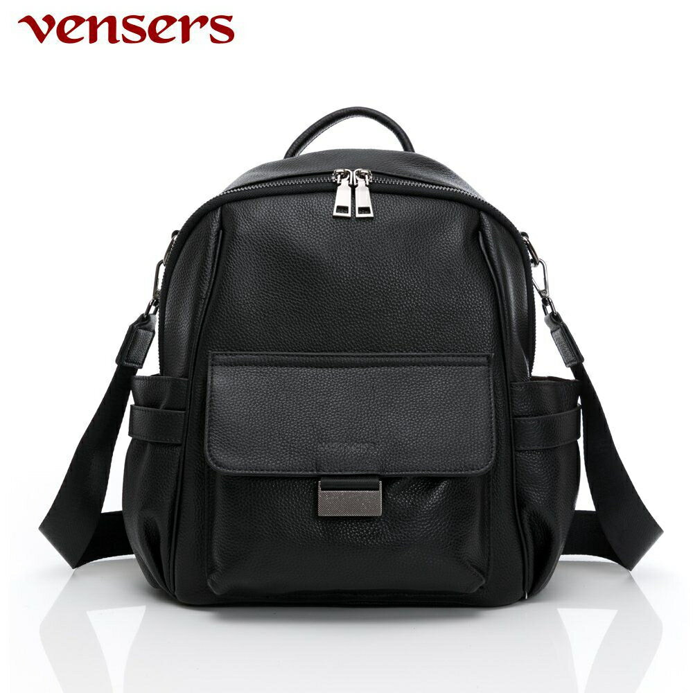 【vensers】小牛皮潮流個性包~兩用包 單肩包 日常外出包 雙肩背包 出遊包(NL669101黑色)