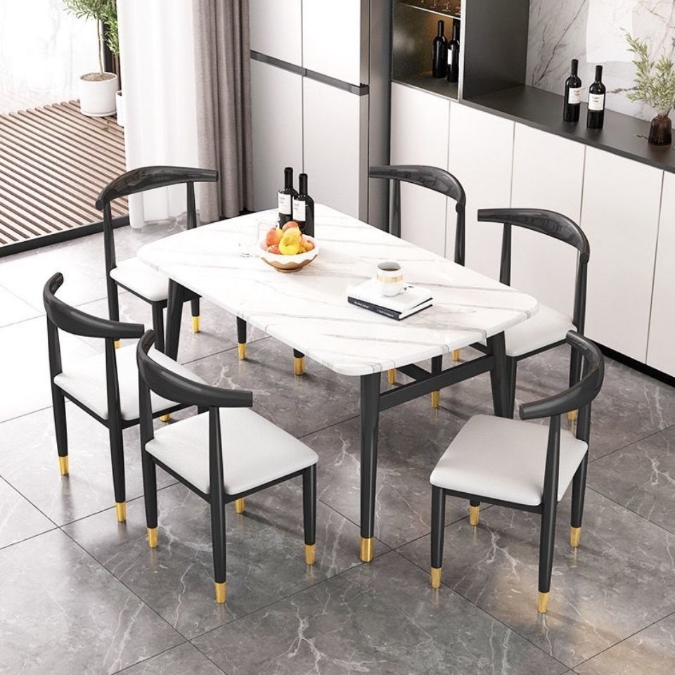 椅子 餐桌 輕奢仿理石餐桌椅組合家用飯桌現代簡約小戶型餐廳長方形吃飯桌子