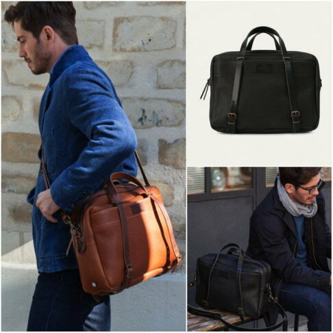 跩狗嚴選 Bleu de Chauffe BAG REPORT 法國製 記者包 手提包 公事包 筆電包 全真皮 咖啡 棕 1