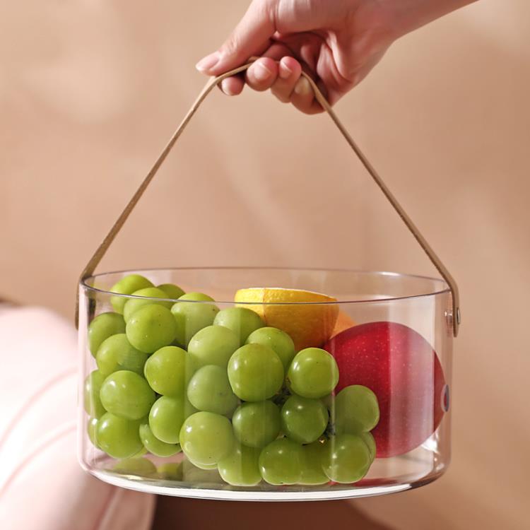 水果盤 幹果盤 輕奢手提籃子水果盤家用果桶簡約現代客廳網紅透明酒盆零食干果盤 coco