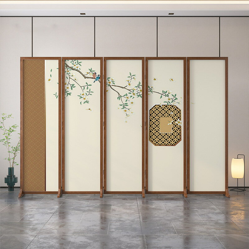 熱銷/免運費 屏風隔斷客廳新中式辦公室現代簡約折疊移動實木玄關折屏花鳥