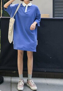 FINDSENSE H1 2018 韓國 夏季 清新 POLO領 中長款 女 T恤 原宿寬松 短袖 半袖上衣 潮