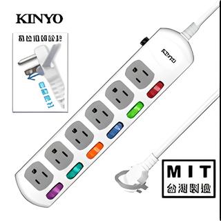 KINYO 耐嘉 6開6插延長線 (CG166) 6呎/9呎/12呎/15呎 過載斷電 耐燃材質 防突波 台灣製造