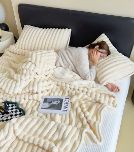 兔毛絨毛毯冬季加厚辦公室午睡毯披肩毯沙發蓋毯珊瑚絨毯子床上用