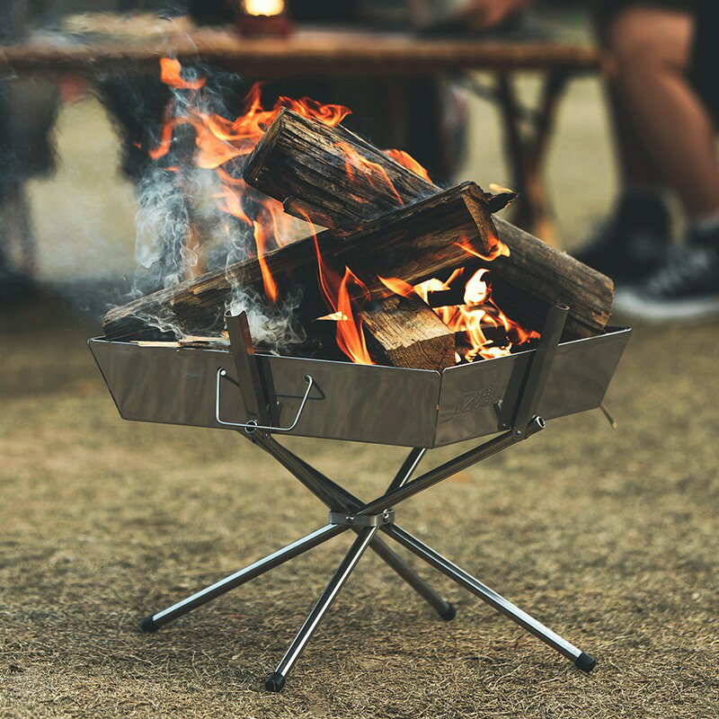 牧高笛戶外精致露營便攜折疊不銹鋼雙層燒烤爐柴火爐焚火臺JS