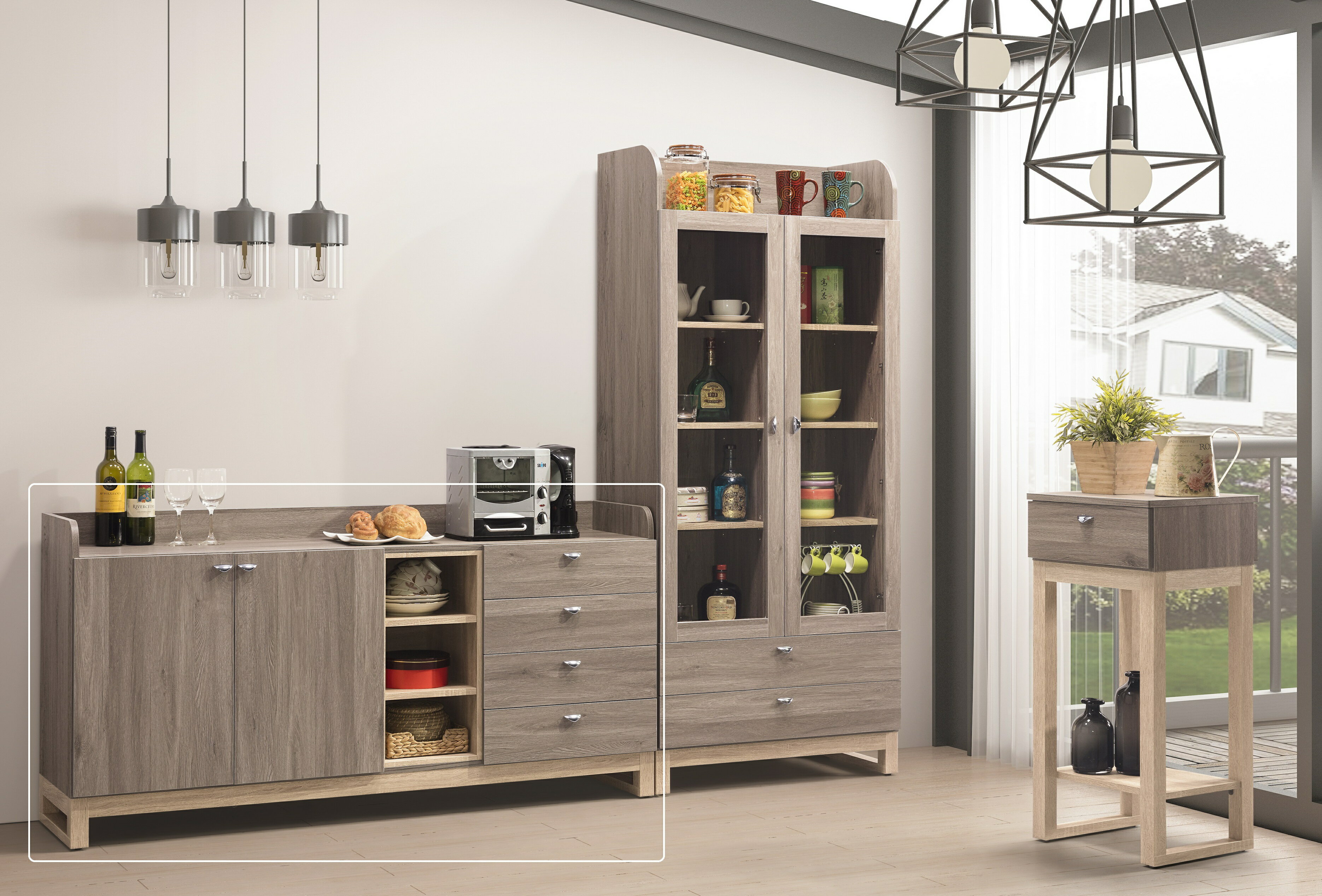 亞倫傢俱*肯尼斯耐磨木紋5.3尺餐櫃