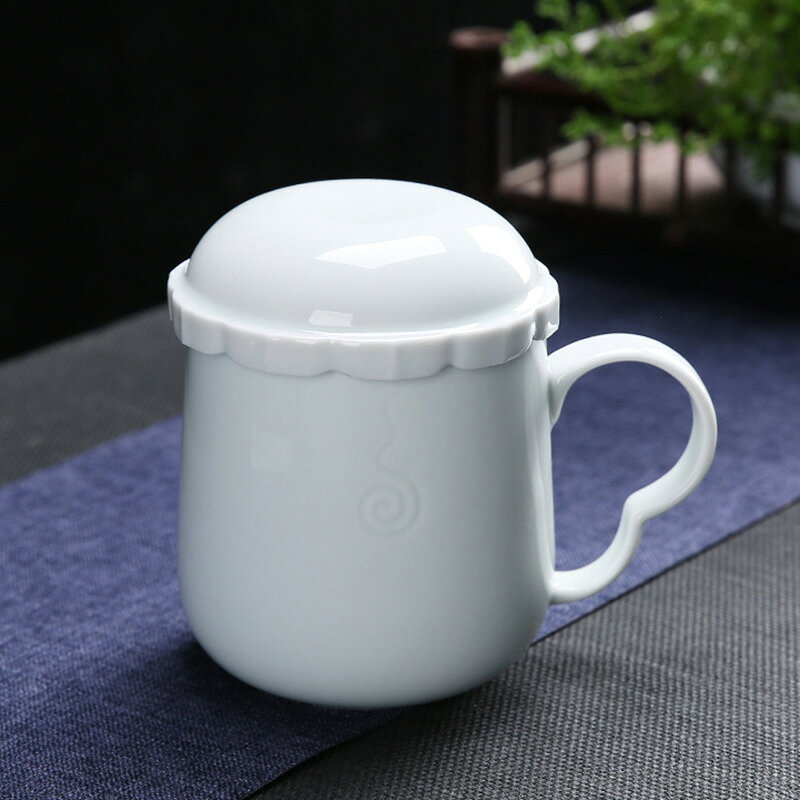 陶瓷馬克杯大容量帶過濾泡茶杯辦公室老闆杯子影青瓷帶把水杯帶蓋